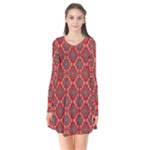 Illustrations Ajrak Abstract Design Pattern Long Sleeve V-neck Flare Dress