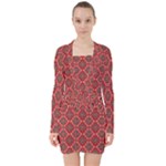 Illustrations Ajrak Abstract Design Pattern V-neck Bodycon Long Sleeve Dress