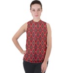 Illustrations Ajrak Abstract Design Pattern Mock Neck Chiffon Sleeveless Top