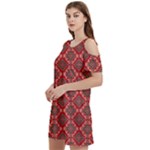 Illustrations Ajrak Abstract Design Pattern Women s Cold Shoulder Round Neck Mini Dress