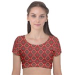 Illustrations Ajrak Abstract Design Pattern Velvet Short Sleeve Crop Top 