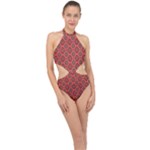 Illustrations Ajrak Abstract Design Pattern Halter Side Cut Swimsuit