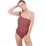 Illustrations Ajrak Abstract Design Pattern Frilly One Shoulder Swimsuit