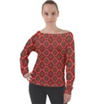 Illustrations Ajrak Abstract Design Pattern Off Shoulder Long Sleeve Velour Top