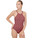 Illustrations Ajrak Abstract Design Pattern High Neck One Piece Swimsuit