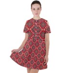 Illustrations Ajrak Abstract Design Pattern Short Sleeve Shoulder Cut Out Dress 