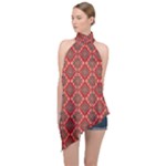 Illustrations Ajrak Abstract Design Pattern Halter Asymmetric Satin Top