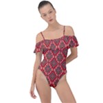 Illustrations Ajrak Abstract Design Pattern Frill Detail One Piece Swimsuit