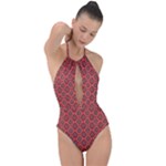 Illustrations Ajrak Abstract Design Pattern Plunge Cut Halter Swimsuit