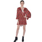 Illustrations Ajrak Abstract Design Pattern V-Neck Flare Sleeve Mini Dress