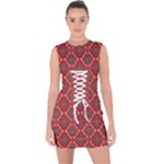 Illustrations Ajrak Abstract Design Pattern Lace Up Front Bodycon Dress