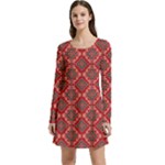 Illustrations Ajrak Abstract Design Pattern Long Sleeve Velour Skater Dress