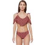 Illustrations Ajrak Abstract Design Pattern Ruffle Edge Tie Up Bikini Set	