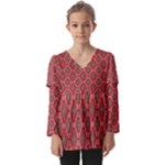 Illustrations Ajrak Abstract Design Pattern Kids  V Neck Casual Top