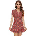 Illustrations Ajrak Abstract Design Pattern V-Neck High Waist Chiffon Mini Dress