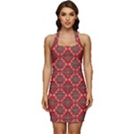 Illustrations Ajrak Abstract Design Pattern Sleeveless Wide Square Neckline Ruched Bodycon Dress