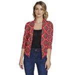 Illustrations Ajrak Abstract Design Pattern Women s Draped Front 3/4 Sleeve Shawl Collar Jacket