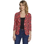 Illustrations Ajrak Abstract Design Pattern Women s One-Button 3/4 Sleeve Short Jacket