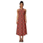 Illustrations Ajrak Abstract Design Pattern Sleeveless Cross Front Cocktail Midi Chiffon Dress