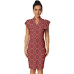 Illustrations Ajrak Abstract Design Pattern Vintage Frill Sleeve V-Neck Bodycon Dress