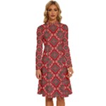 Illustrations Ajrak Abstract Design Pattern Long Sleeve Shirt Collar A-Line Dress