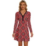 Illustrations Ajrak Abstract Design Pattern Long Sleeve Deep V Mini Dress 