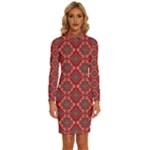 Illustrations Ajrak Abstract Design Pattern Long Sleeve Shirt Collar Bodycon Dress