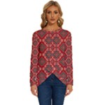 Illustrations Ajrak Abstract Design Pattern Long Sleeve Crew Neck Pullover Top