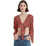 Illustrations Ajrak Abstract Design Pattern Trumpet Sleeve Cropped Top