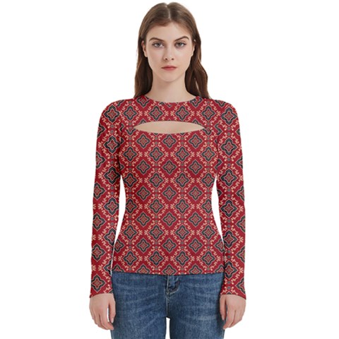 Illustrations Ajrak Abstract Design Pattern Women s Cut Out Long Sleeve T