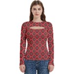 Illustrations Ajrak Abstract Design Pattern Women s Cut Out Long Sleeve T-Shirt