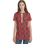 Illustrations Ajrak Abstract Design Pattern Women s Zip Front V-Neck Short Sleeve Casual Top Pocket Shirt