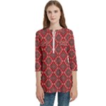 Illustrations Ajrak Abstract Design Pattern Women s Zip Front V-Neck 3/4 Sleeve Casual Top Pocket Shirt