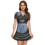 Building Ceiling Structure Dome V-Neck High Waist Chiffon Mini Dress