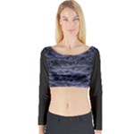 Aliens Entrails – Dark Blue Print Pattern Design Long Sleeve Crop Top