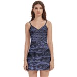 Aliens Entrails – Dark Blue Print Pattern Design Body Wrap Sleeveless V-Neck Mini Dress