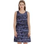 Aliens Entrails – Dark Blue Print Pattern Design Round Neck Sleeve Casual Dress With Pockets