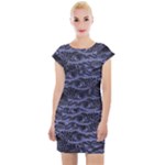 Aliens Entrails – Dark Blue Print Pattern Design Cap Sleeve Bodycon Dress