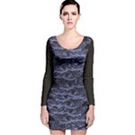 Aliens Entrails – Dark Blue Print Pattern Design Long Sleeve Velvet Bodycon Dress