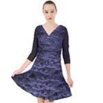 Aliens Entrails – Dark Blue Print Pattern Design Quarter Sleeve Front Wrap Dress