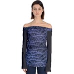 Aliens Entrails – Dark Blue Print Pattern Design Off Shoulder Long Sleeve Top