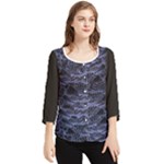 Aliens Entrails – Dark Blue Print Pattern Design Chiffon Quarter Sleeve Blouse