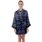 Aliens Entrails – Dark Blue Print Pattern Design Long Sleeve Satin Kimono