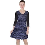 Aliens Entrails – Dark Blue Print Pattern Design Quarter Sleeve Ruffle Waist Dress