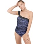 Aliens Entrails – Dark Blue Print Pattern Design Frilly One Shoulder Swimsuit