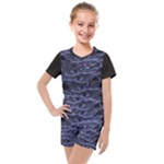 Aliens Entrails – Dark Blue Print Pattern Design Kids  Mesh T-Shirt and Shorts Set