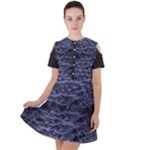 Aliens Entrails – Dark Blue Print Pattern Design Short Sleeve Shoulder Cut Out Dress 