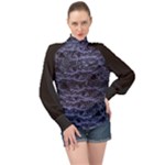 Aliens Entrails – Dark Blue Print Pattern Design High Neck Long Sleeve Chiffon Top