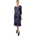 Aliens Entrails – Dark Blue Print Pattern Design Ruffle End Midi Chiffon Dress