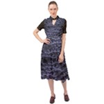 Aliens Entrails – Dark Blue Print Pattern Design Keyhole Neckline Chiffon Dress